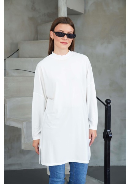 Tesettür Extra Uzun Tunik -Krem modelleri