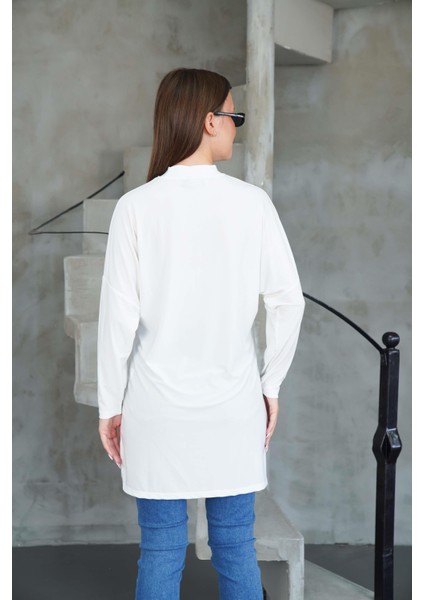 Tesettür Extra Uzun Tunik -Krem fırsatları