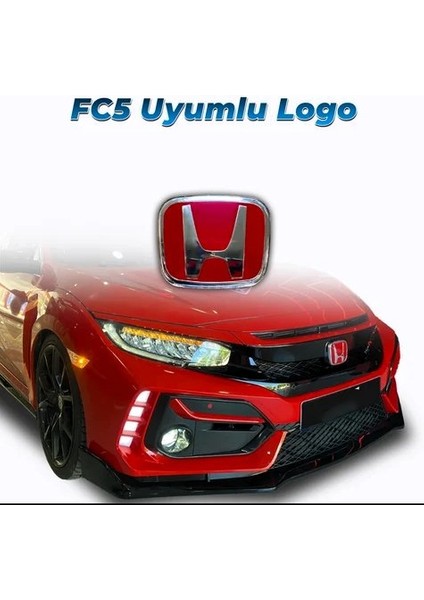 Honda Civic Için Uyumlu Fc5 Fk7 2016-2021 Ön Logo Kırmızı 1 Adet