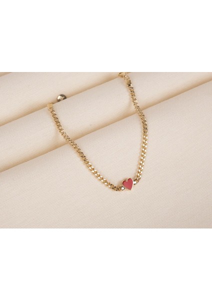 Lovely Altın Kırmızı Kalp Bileklik