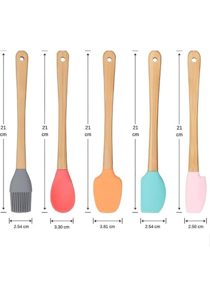 5'li Renkli Bambu Saplı Silikon Uçlu Spatula Fırçalı Kaşık Seti fiyatları