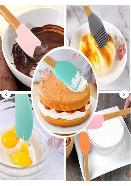 5'li Renkli Bambu Saplı Silikon Uçlu Spatula Fırçalı Kaşık Seti fırsatları