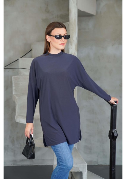 Tesettür Extra Uzun Tunik -Füme