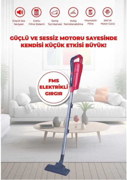 Kırmızı Elektrikli Süpürge Metal Boru, Güçlü ve Şık Temizlik Aracı