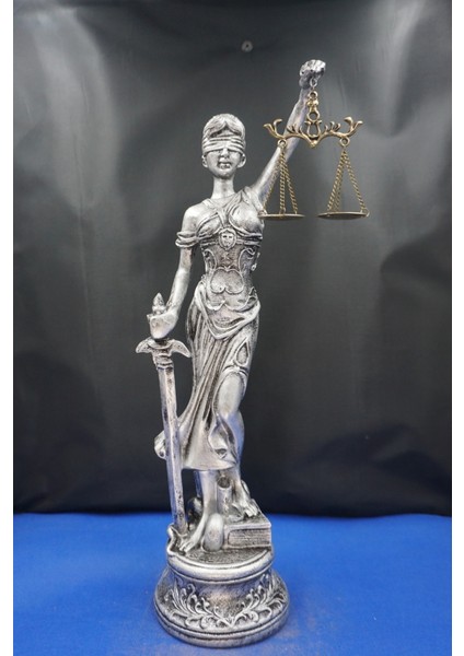 Themis Adalet Tanrıçası Heykeli – 44 cm Dekoratif Biblo, Ev & Ofis Aksesuarı Gümüş