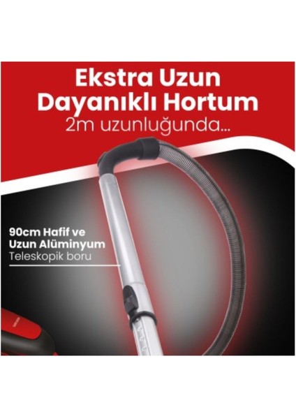 Kırmızı Proextra Pe 3250K Elektrikli Süpürge, Güçlü ve Kullanışlı Temizlik Cihazı