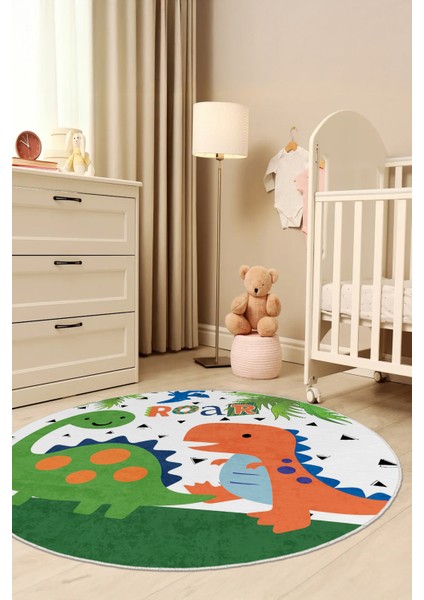 Hayvan Figürlü Yuvarlak Yıkanabilir Çocuk Halısı
