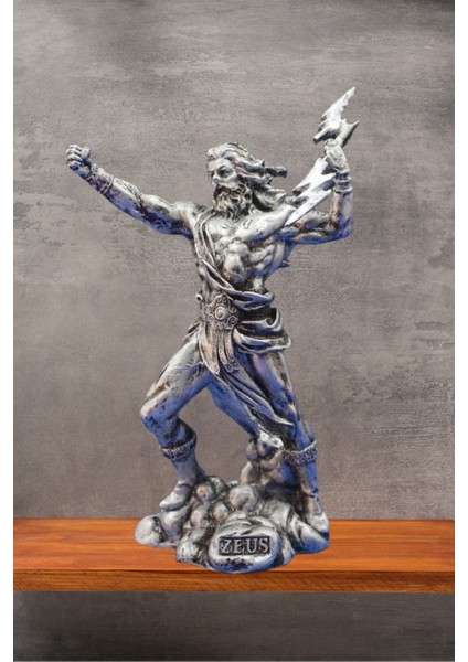 Zeus Heykel Biblo Mitolojik Tasarım - Ev Ofis Dekoratif Hediyelik Aksesuar (25 Cm) Gümüş