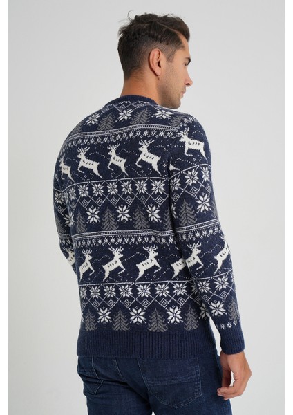 Erkek Bisiklet Yaka Jakarlı Geyikli Yün Yılbaşı Kazak TRIST-5360 fiyatları