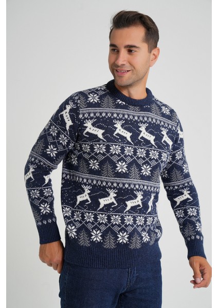 Erkek Bisiklet Yaka Jakarlı Geyikli Yün Yılbaşı Kazak TRIST-5360 fırsatları