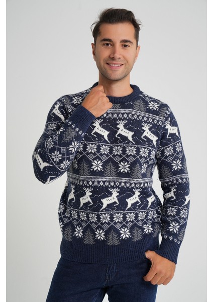 Erkek Bisiklet Yaka Jakarlı Geyikli Yün Yılbaşı Kazak TRIST-5360 indirimleri