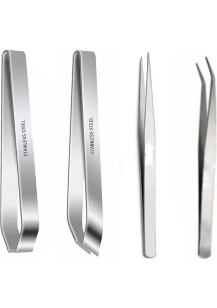 Şef Cımbızı Seti 4lü Düz ve Eğik Şef Cımbızı Balık Cımbızı Yassı Düz Penset Gıda Pastacılık Seti