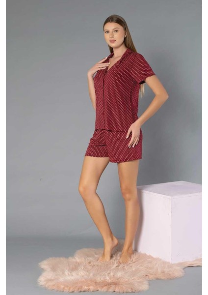 Boydan Düğmeli Kısa Kollu Şort Takım - Yazlık Puan Desenli Yumuşak Milan Kumaş - M, L, Xl, Xxl Poppy 56-05 fiyatları