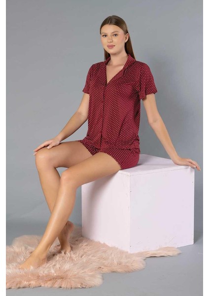 Boydan Düğmeli Kısa Kollu Şort Takım - Yazlık Puan Desenli Yumuşak Milan Kumaş - M, L, Xl, Xxl Poppy 56-05 fırsatları