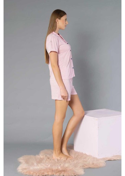 Boydan Düğmeli Kısa Kollu Şort Takım - Yazlık Puan Desenli Yumuşak Milan Kumaş - M, L, Xl, Xxl Poppy 56-04 fırsatları