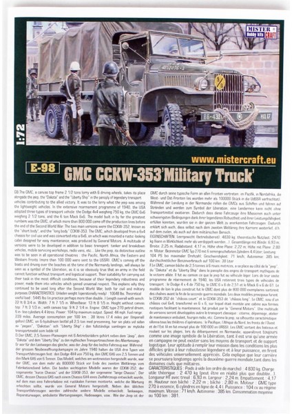 E098 1/72 Gmc CCKW-353 Askeri Kamyon Plastik Model Kiti fırsatları