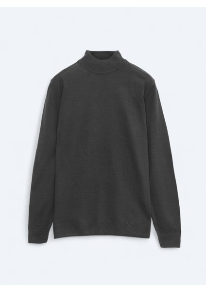 Antrasit Yarım Balıkçı Yaka Düz Örgü Triko Kazak