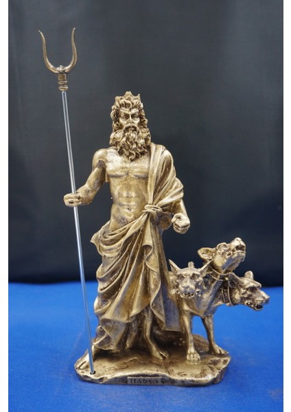 Hades Heykel Biblo Tasarım – 25 cm Mitolojik Obje Hediyelik Eşya Ev Dekor Altın