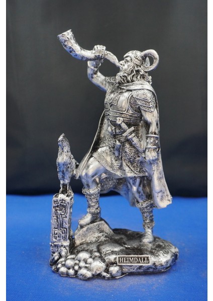Heimdall Heykel Biblo Tasarım – 26 cm Mitolojik Obje, Hediyelik ve Ev Dekor Gümüş
