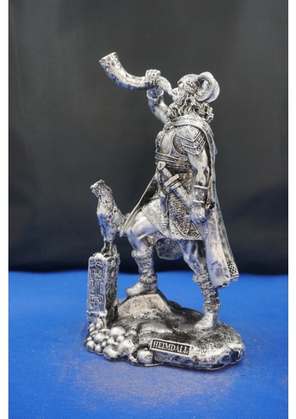 Heimdall Heykel Biblo Tasarım – 26 cm Mitolojik Obje, Hediyelik ve Ev Dekor Gümüş