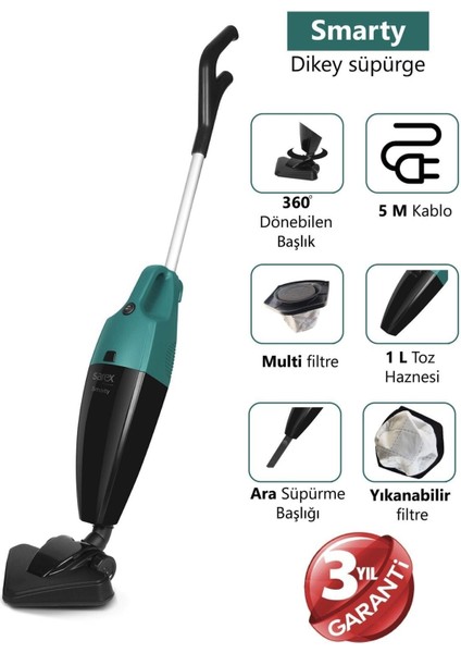 Yeşil Dikey Elektrikli Süpürge SR-5010 Smarty, Güçlü ve Şık Temizlik Aleti