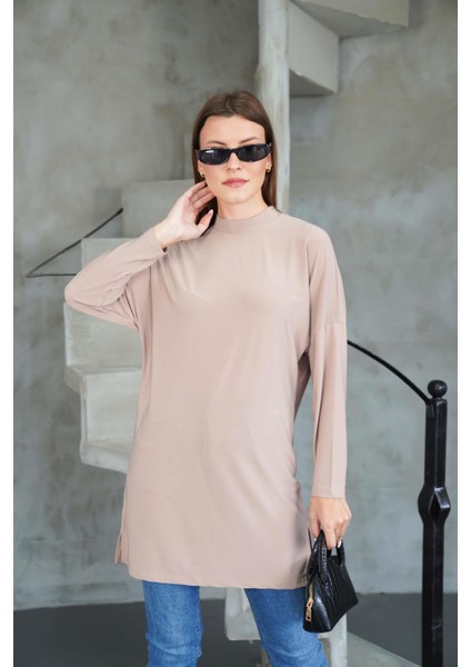Tesettür Extra Uzun Tunik -Bej