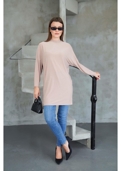 Tesettür Extra Uzun Tunik -Bej fiyatları