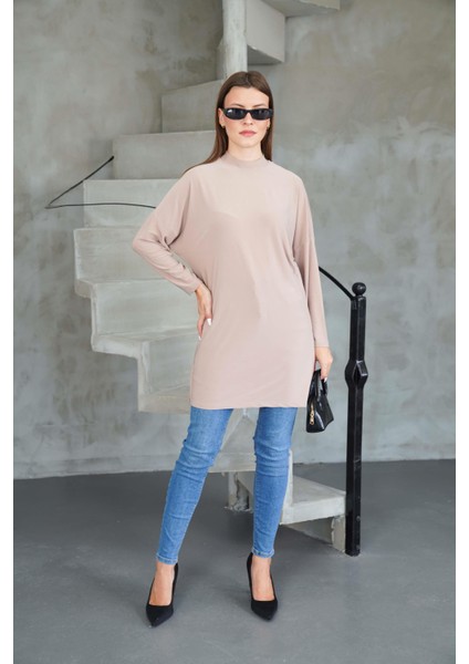 Tesettür Extra Uzun Tunik -Bej modelleri