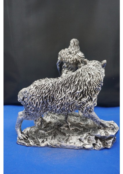 Tyr Savaş Tanrısı Heykeli - Kurtlu Try Biblo - 26 cm Mitolojik Obje Hediyelik Dekor Gümüş fırsatları