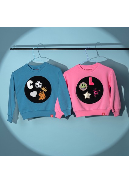 Unisex, 100% Koton, Çocuk, Oversize, Janti Fox Patchleriyle Tasarlanabilir Indigo Sweatshirt fırsatları