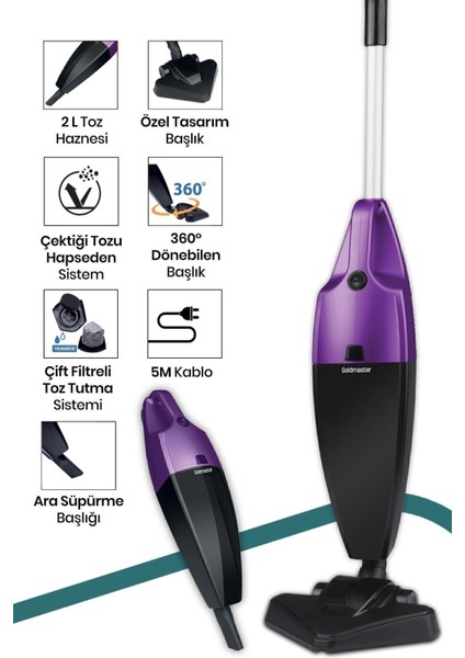 Mor Renkli, Dik Elektrikli Süpürge, Güçlü ve Şık Tasarım, Pratik Kullanım modelleri
