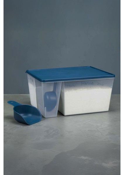 Ölçü Kaşıklı Un Şeker Deterjan Saklama Istifleme Kabı Ölçülü Saklama Kutusu 6.5 Litre Mavi fiyatları