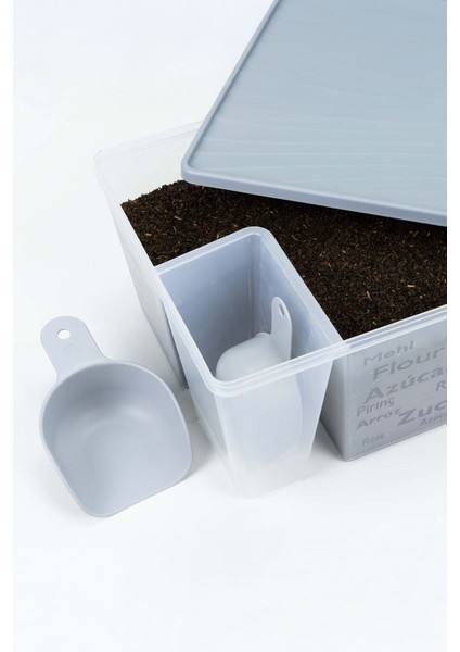 Ölçü Kaşıklı Un Şeker Deterjan Saklama Istifleme Kabı Ölçülü Saklama Kutusu 6.5 Litre Mavi modelleri