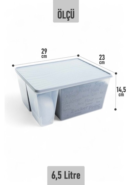 Ölçü Kaşıklı Un Şeker Deterjan Saklama Istifleme Kabı Ölçülü Saklama Kutusu 6.5 Litre Mavi indirimleri