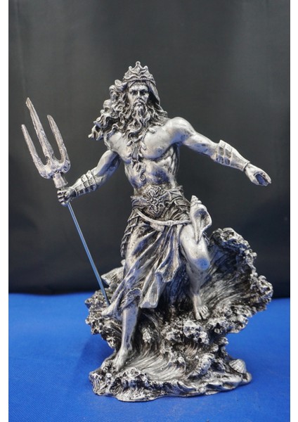 Mitolojik Tasarım Poseidon - Ev Ofis Dekoratif Hediyelik Aksesuar (26 Cm) Gümüş