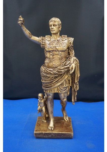 Sezar Augustus Roma Imparatoru Heykeli - 33 cm Dekoratif Biblo, Ev & Ofis Hediyelik Aksesuar Altın