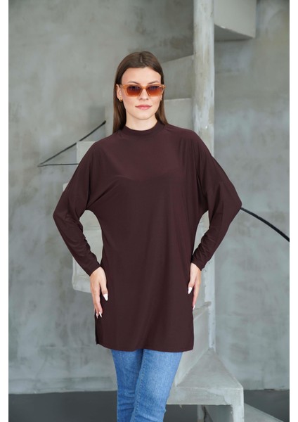 Tesettür Extra Uzun Tunik -Kahverengi