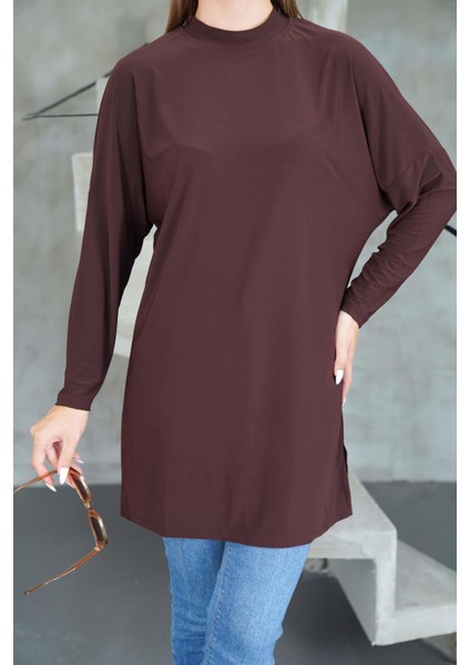 Tesettür Extra Uzun Tunik -Kahverengi fırsatları