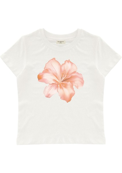 Fleur D'hibiscus Baskılı, Çiçek Desenli Baby Tee Crop Top