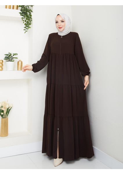 Üç Katlı Büzgü Detaylı Medine Ipeği Ferace