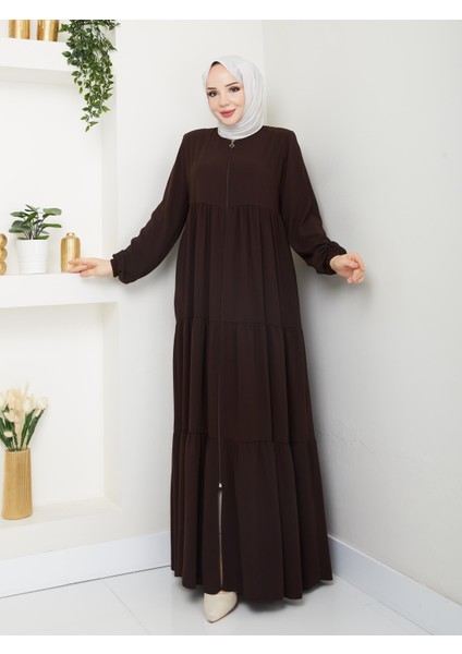 Üç Katlı Büzgü Detaylı Medine Ipeği Ferace fiyatları