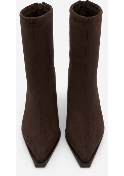 Kadın Topuklu Bot Sivri Burun Arkadan Fermuarlı Kalın Ökçe Kikas