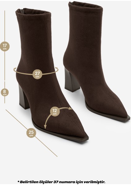 Kadın Topuklu Bot Sivri Burun Arkadan Fermuarlı Kalın Ökçe Kikas