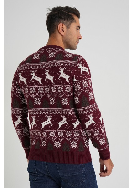 Erkek Bisiklet Yaka Jakarlı Geyikli Yün Yılbaşı Kazak TRIST-5360 fiyatları