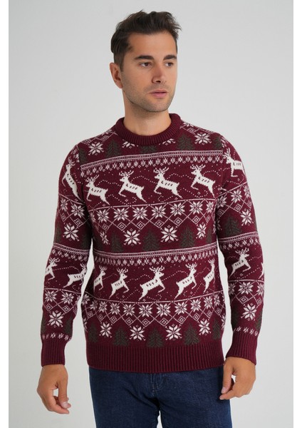 Erkek Bisiklet Yaka Jakarlı Geyikli Yün Yılbaşı Kazak TRIST-5360 fırsatları