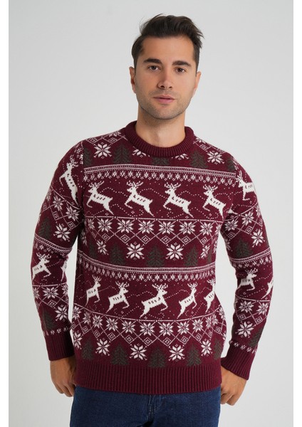 Erkek Bisiklet Yaka Jakarlı Geyikli Yün Yılbaşı Kazak TRIST-5360 indirimleri