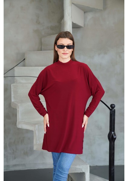 Tesettür Extra Uzun Tunik -Bordo