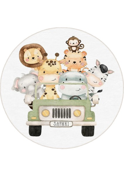 Hayvan Figürlü Yuvarlak Yıkanabilir Kaymaz Taban Çocuk Odası Halısı fırsatları