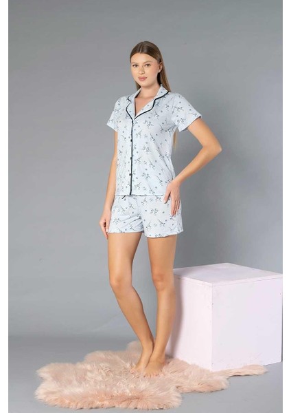 Boydan Düğmeli Kısa Kollu Şort Takım - Yazlık Çiçek Desenli Yumuşak Milan Kumaş - M, L, Xl, Xxl Poppy 56-07 fiyatları