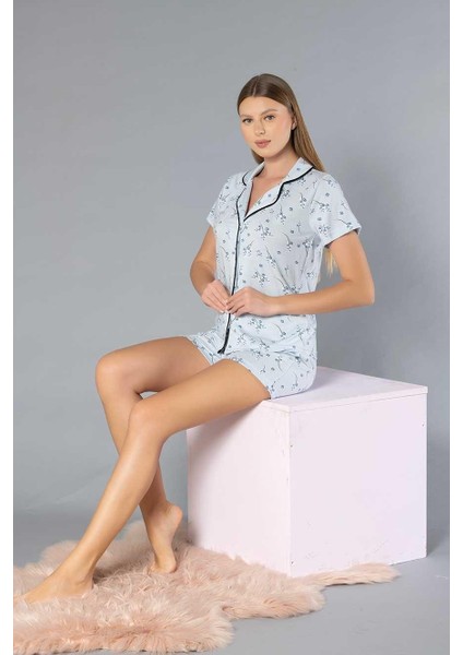 Boydan Düğmeli Kısa Kollu Şort Takım - Yazlık Çiçek Desenli Yumuşak Milan Kumaş - M, L, Xl, Xxl Poppy 56-07 fırsatları